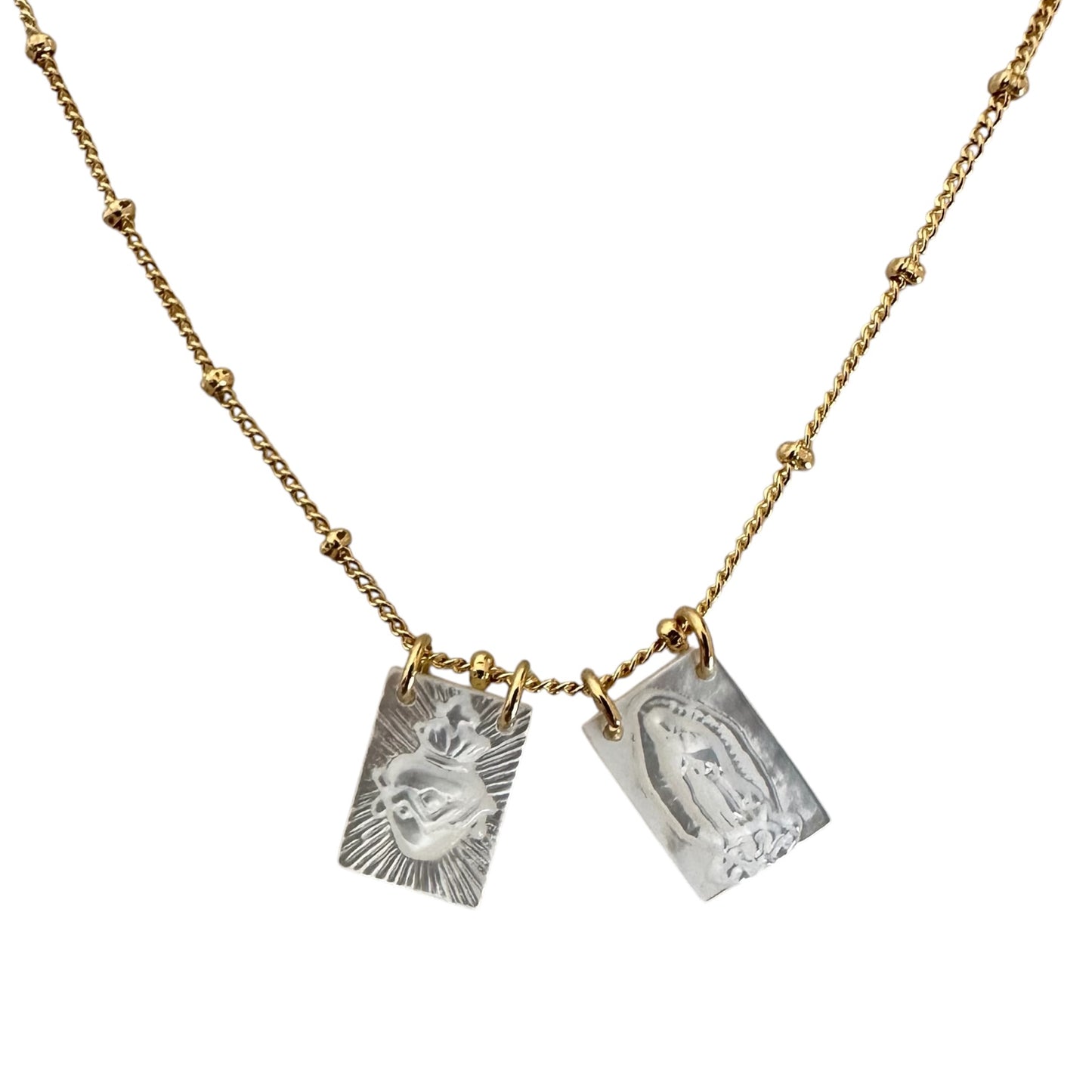 Collar escapulario Virgen de Guadalupe + Sagrado corazón